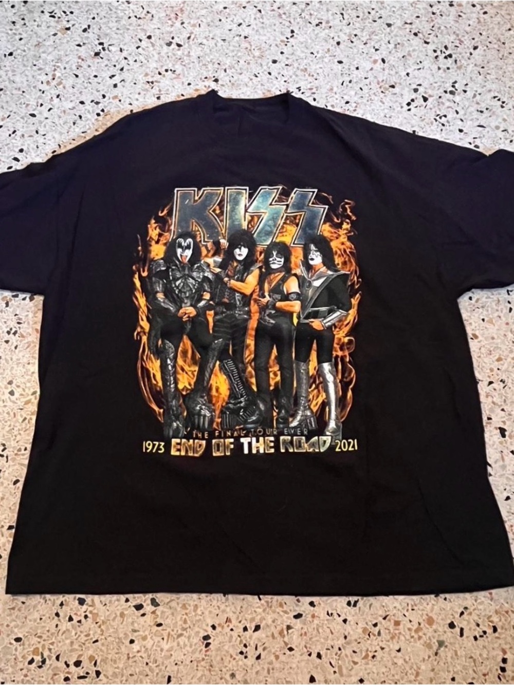 Kiss Black Graphic 'End of the Road' Tour Tee with Orange Flame Print